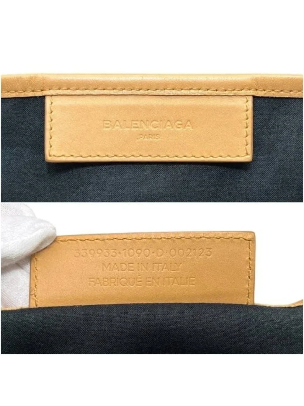 Balenciaga Tote Navy Cabas S Beige Black D Canvas Leather Border Handbag